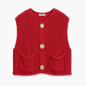 Commense Crochet Button-Front Sweater Vest